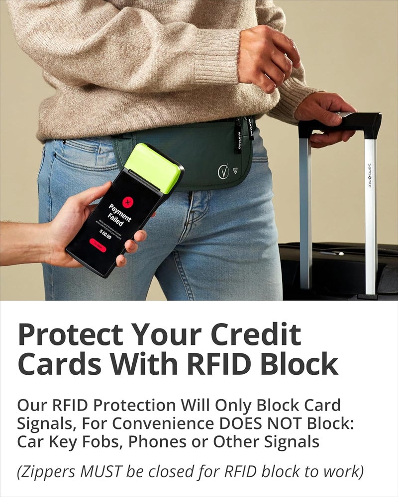 Vantamo حزام نقود مع RFID للرجال والنساء، حامل جواز سفر مخفي للسفر، حقيبة خصر للسفر بجيبين للنساء مضادة للسرقة - Image 3